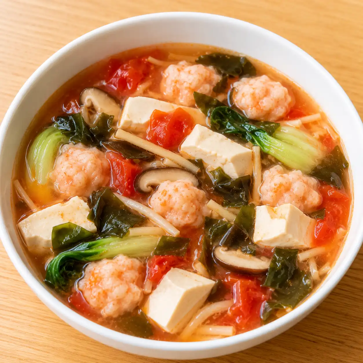 番茄海帶芽蝦滑豆腐羹