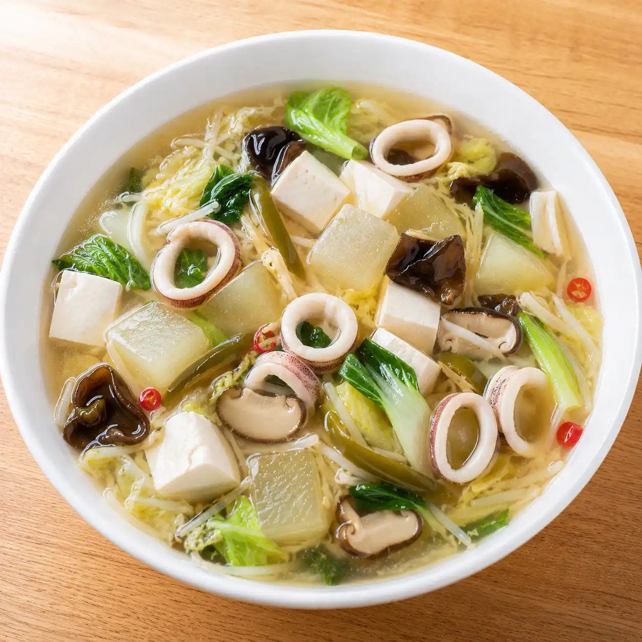 剝皮辣椒魷魚豆腐酸辣羹