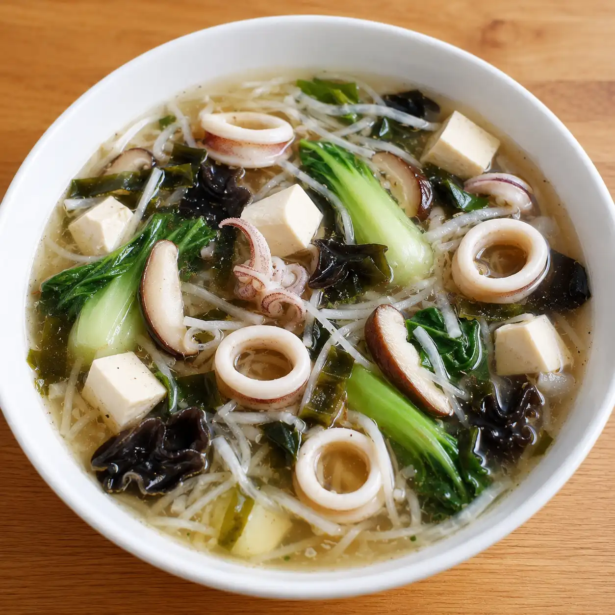 青江菜鮮菇魷魚酸辣羹