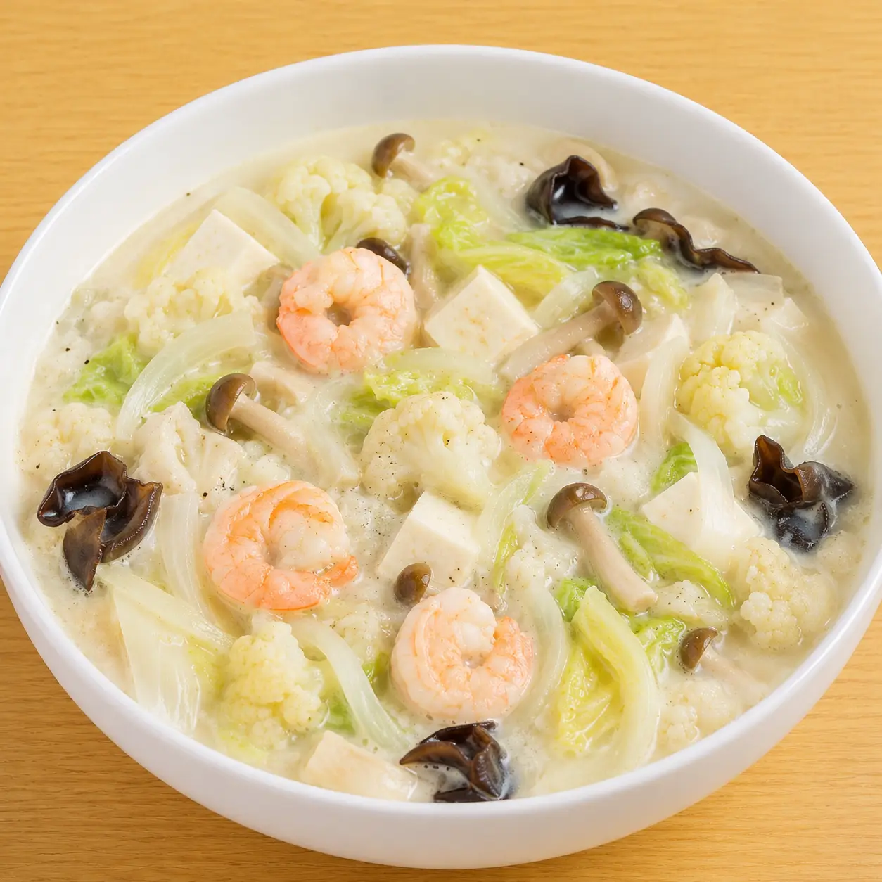 無糖豆漿蝦仁菇菜白湯羹