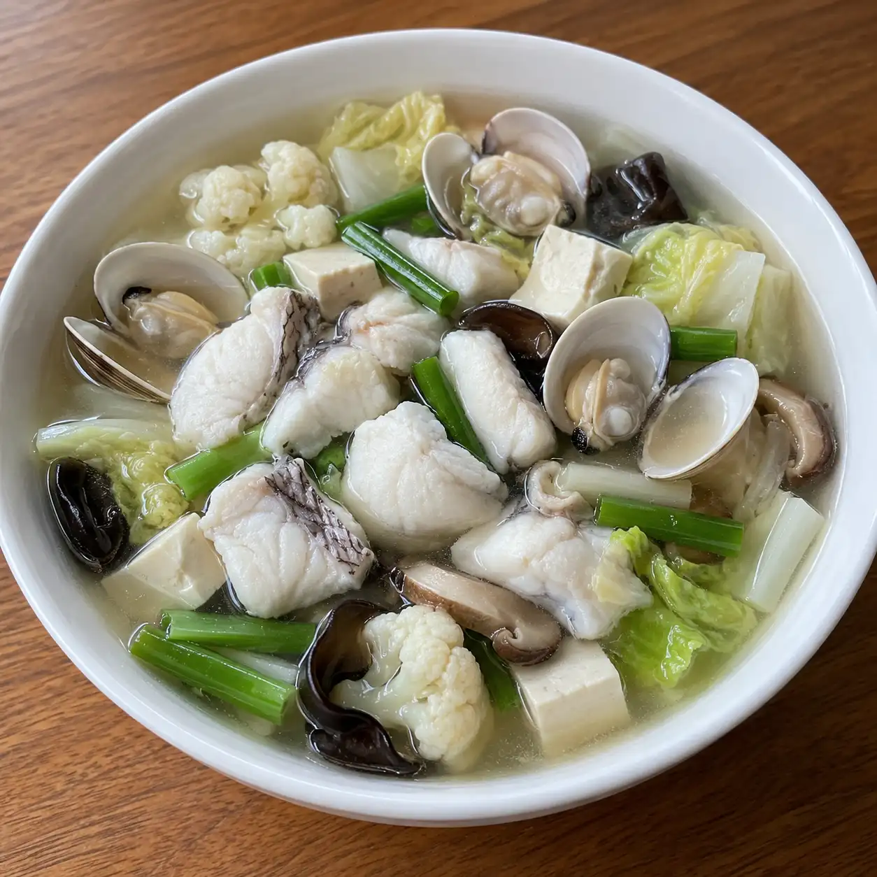 蒜苗蛤蜊魚片豆腐羹