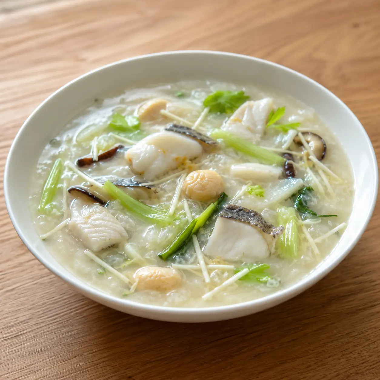 蘿蔔絲薑香魚片干貝白花椰羹