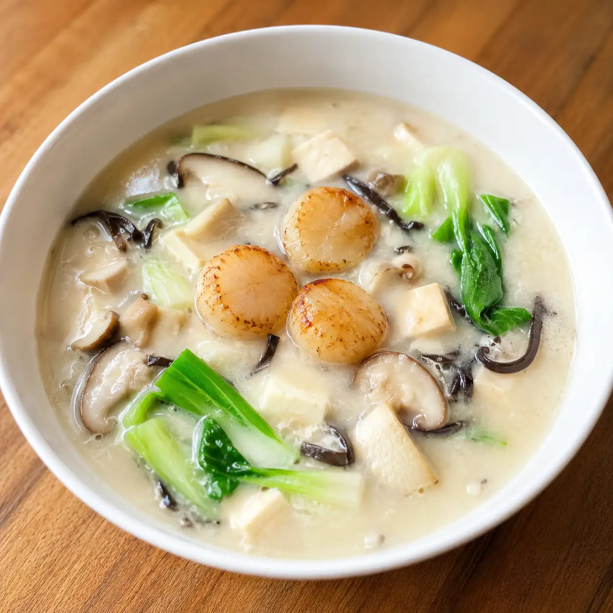 蒜香菇菇豆腐干貝白花椰濃羹