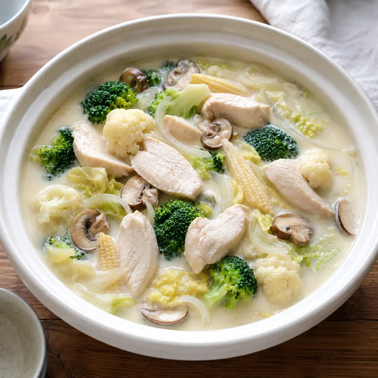 青花菜菇菇雞肉濃湯鍋
