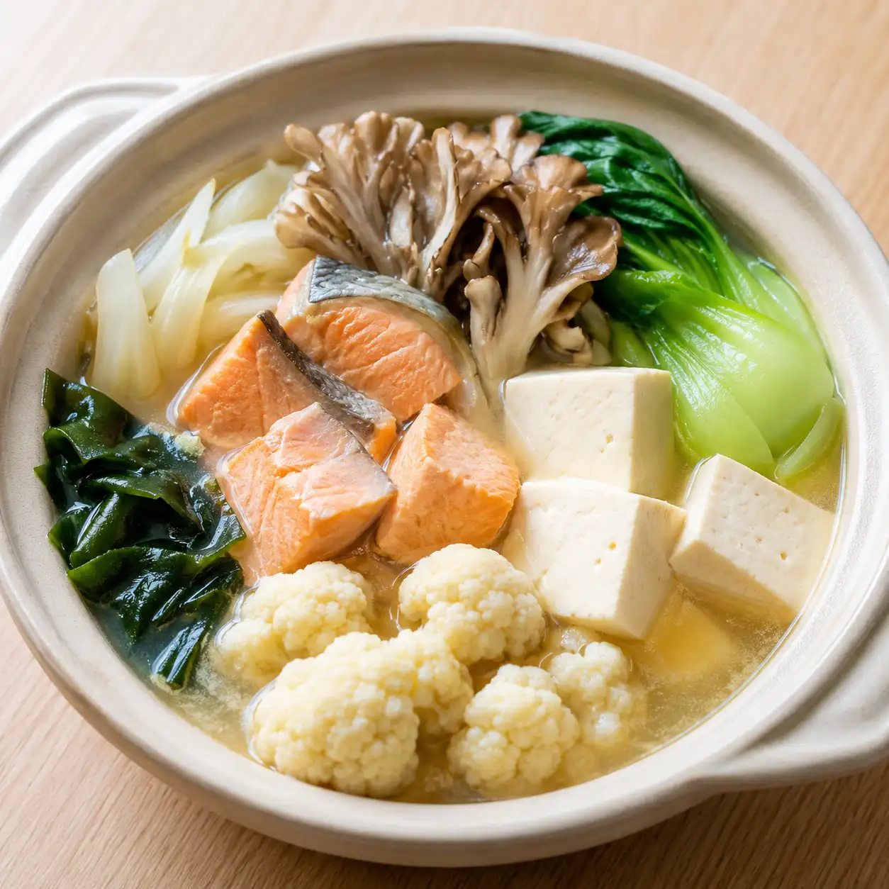 舞菇鮭魚味噌豆腐鍋