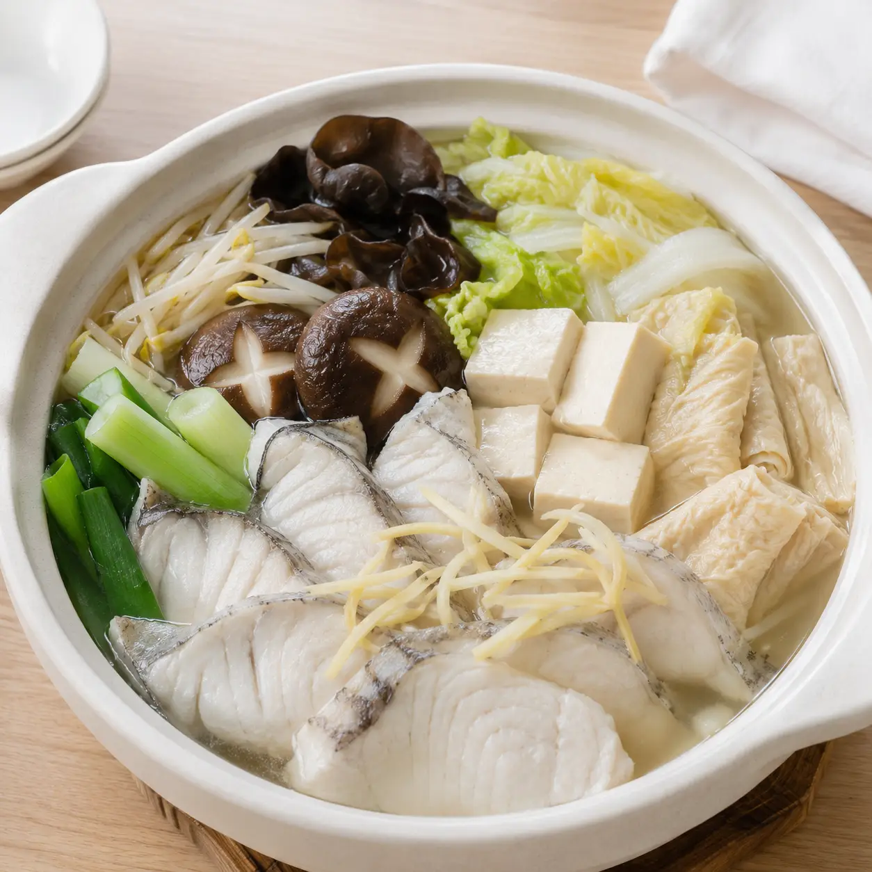 薑絲鯛魚板豆腐豆皮暖鍋