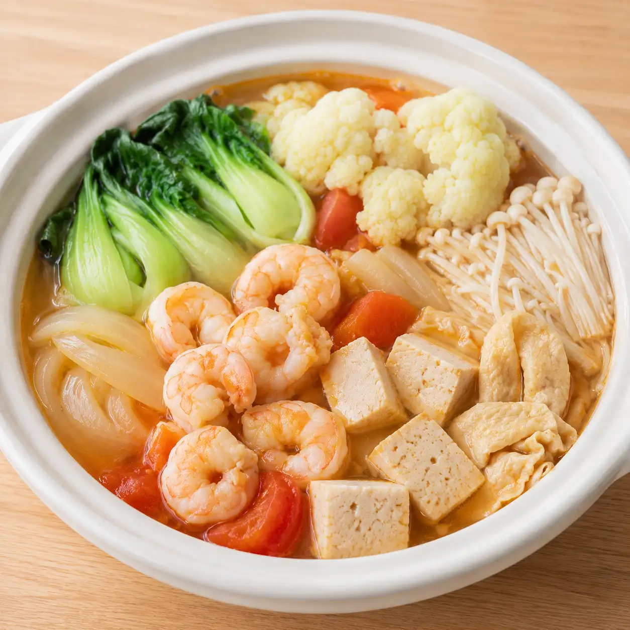 番茄蝦仁凍豆腐豆皮鍋