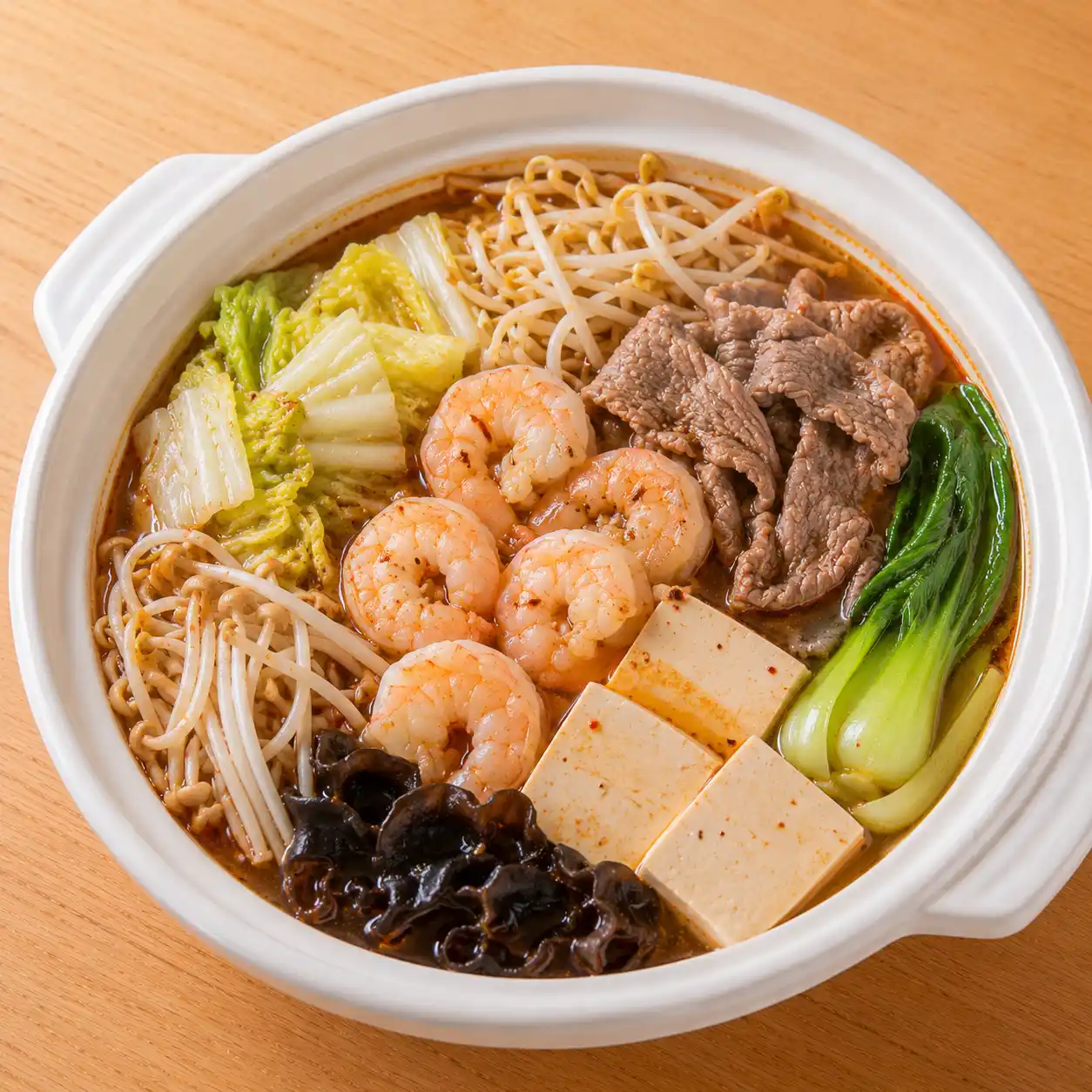 低油麻辣鮮蝦豆腐牛肉鍋