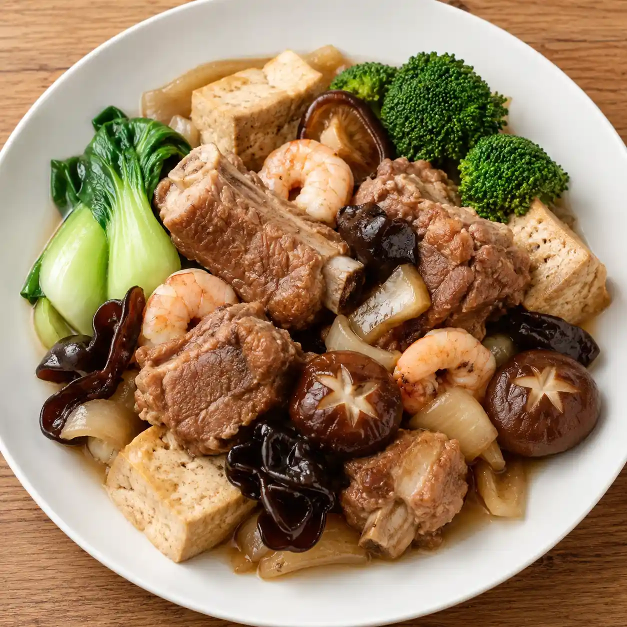 香菇蝦仁滷排骨豆腐盤