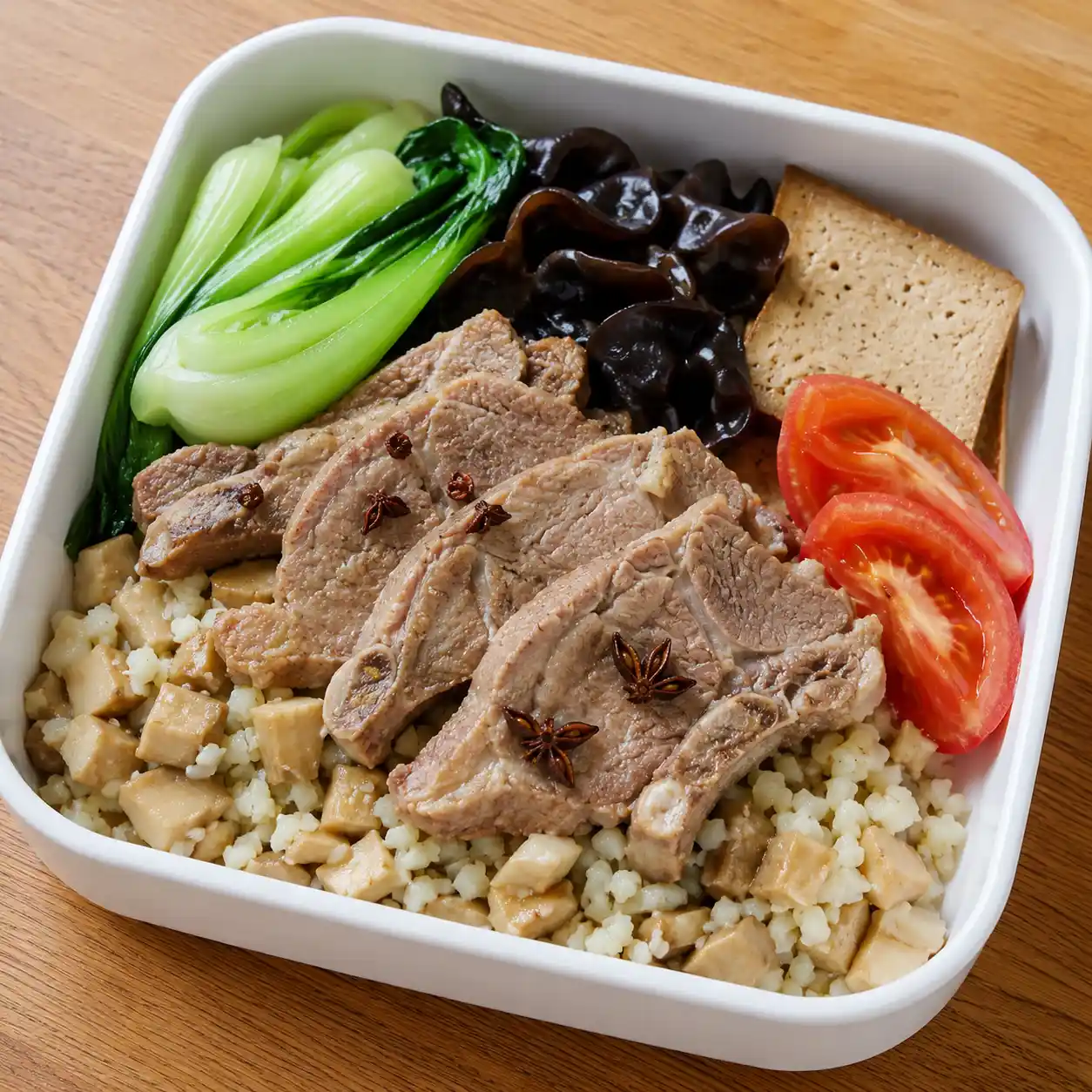 五香薄滷杏鮑菇排骨飯感