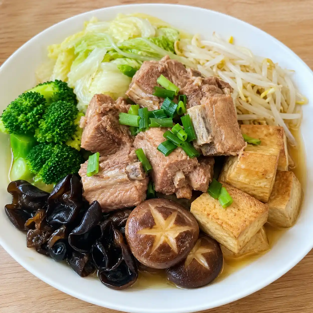 蒜苗豆腐低油滷排骨菜盤
