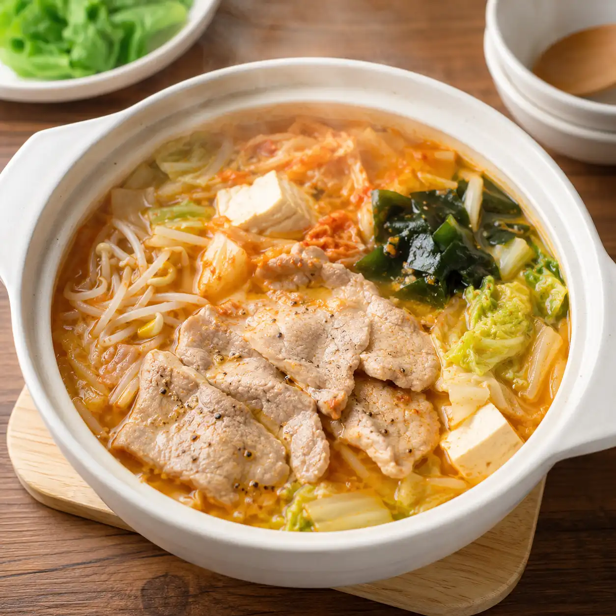 蒜胡椒豬里肌片泡菜青菜鍋
