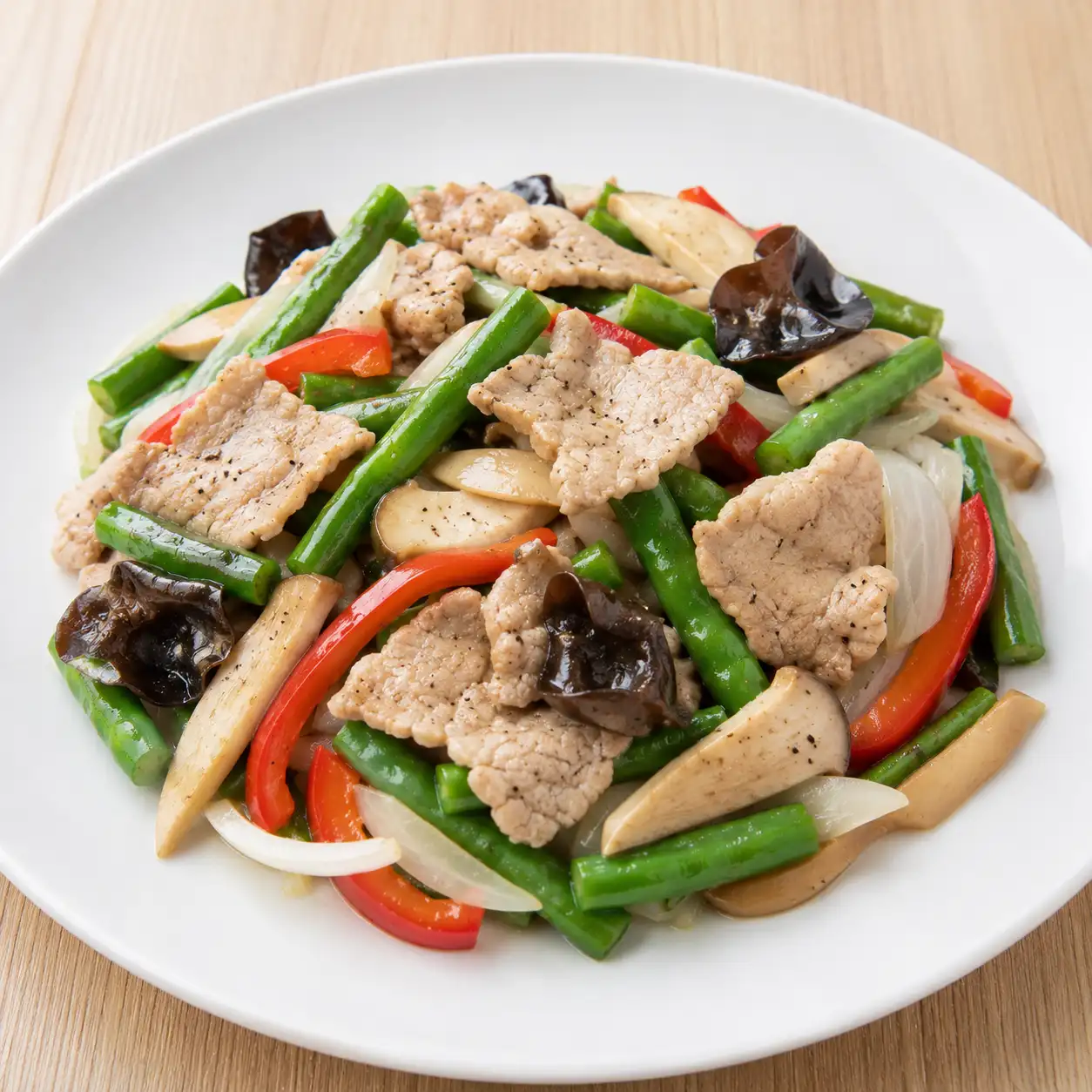 蒜胡椒肉片四季豆杏鮑菇炒