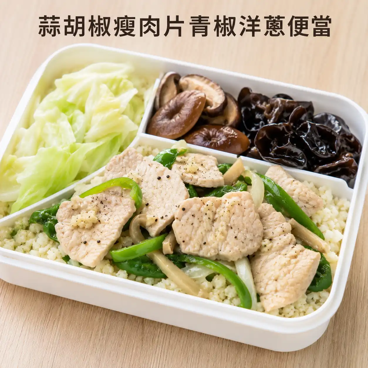 蒜胡椒瘦肉片青椒洋蔥便當