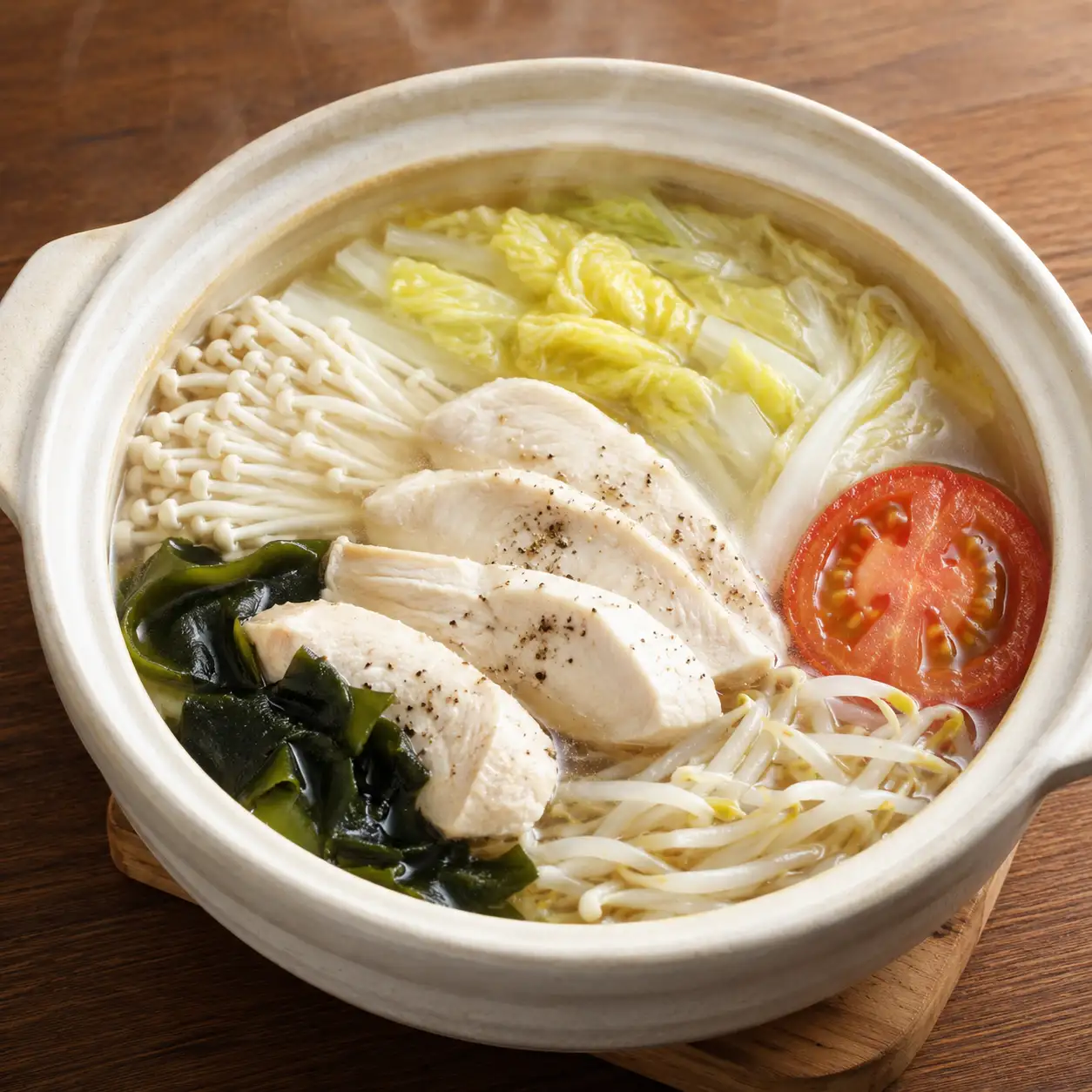 白胡椒蒜香雞胸肉片白菜鍋