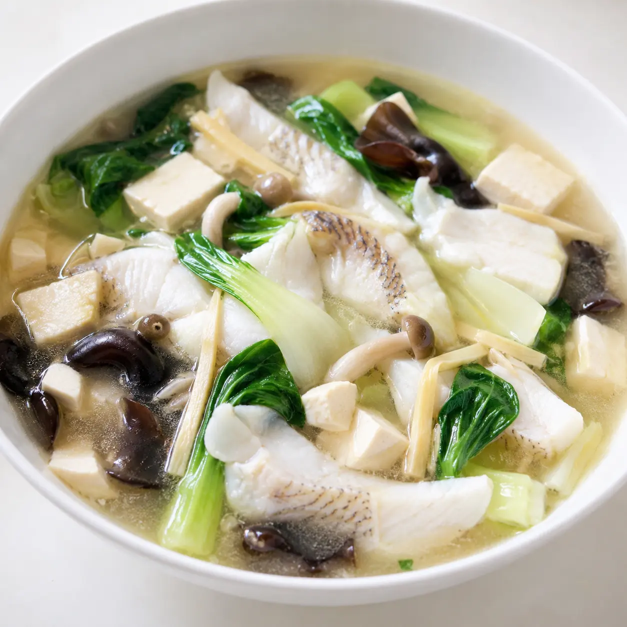 蒜胡椒魚片豆腐青菜羹
