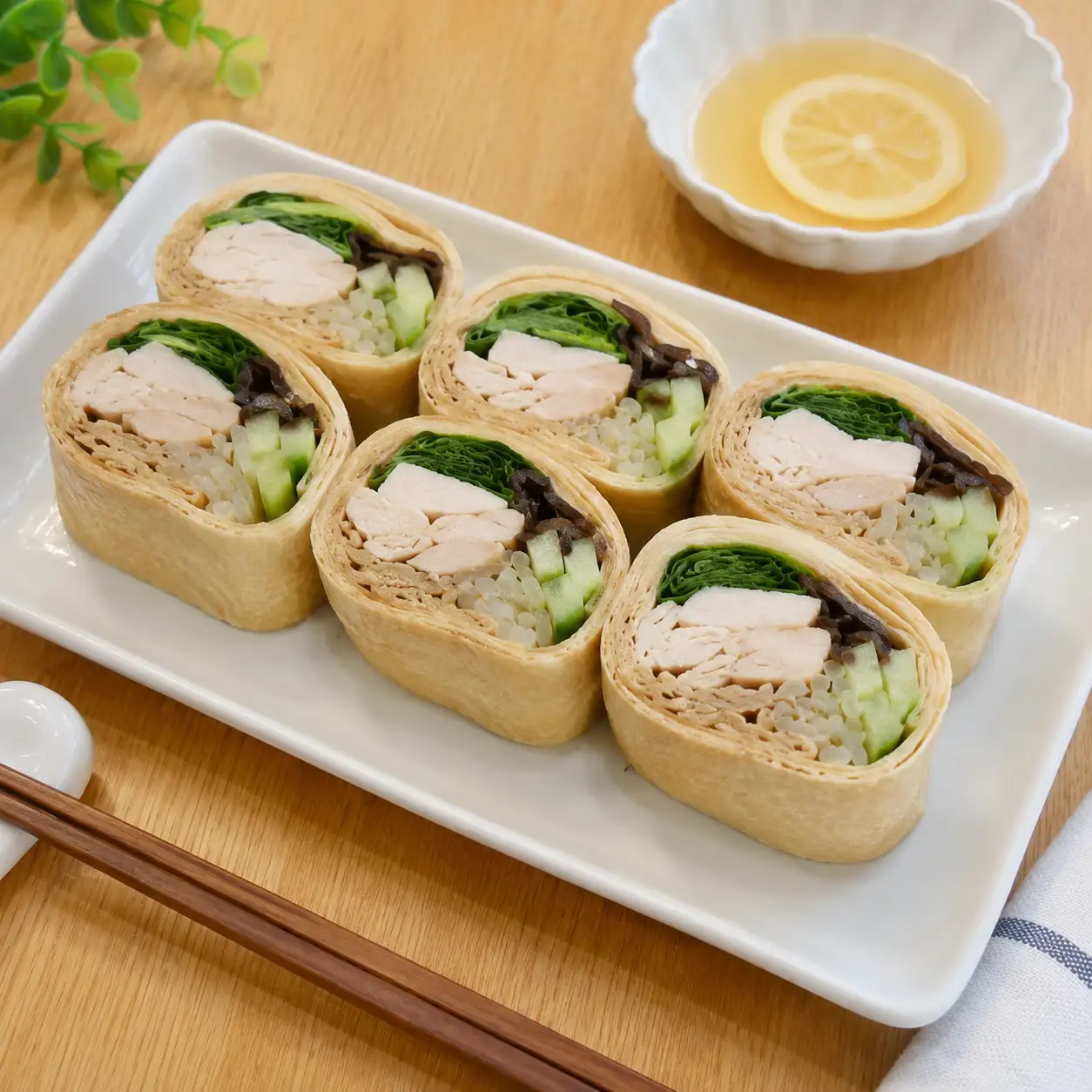 蒜胡椒雞肉片豆皮蔬菜捲