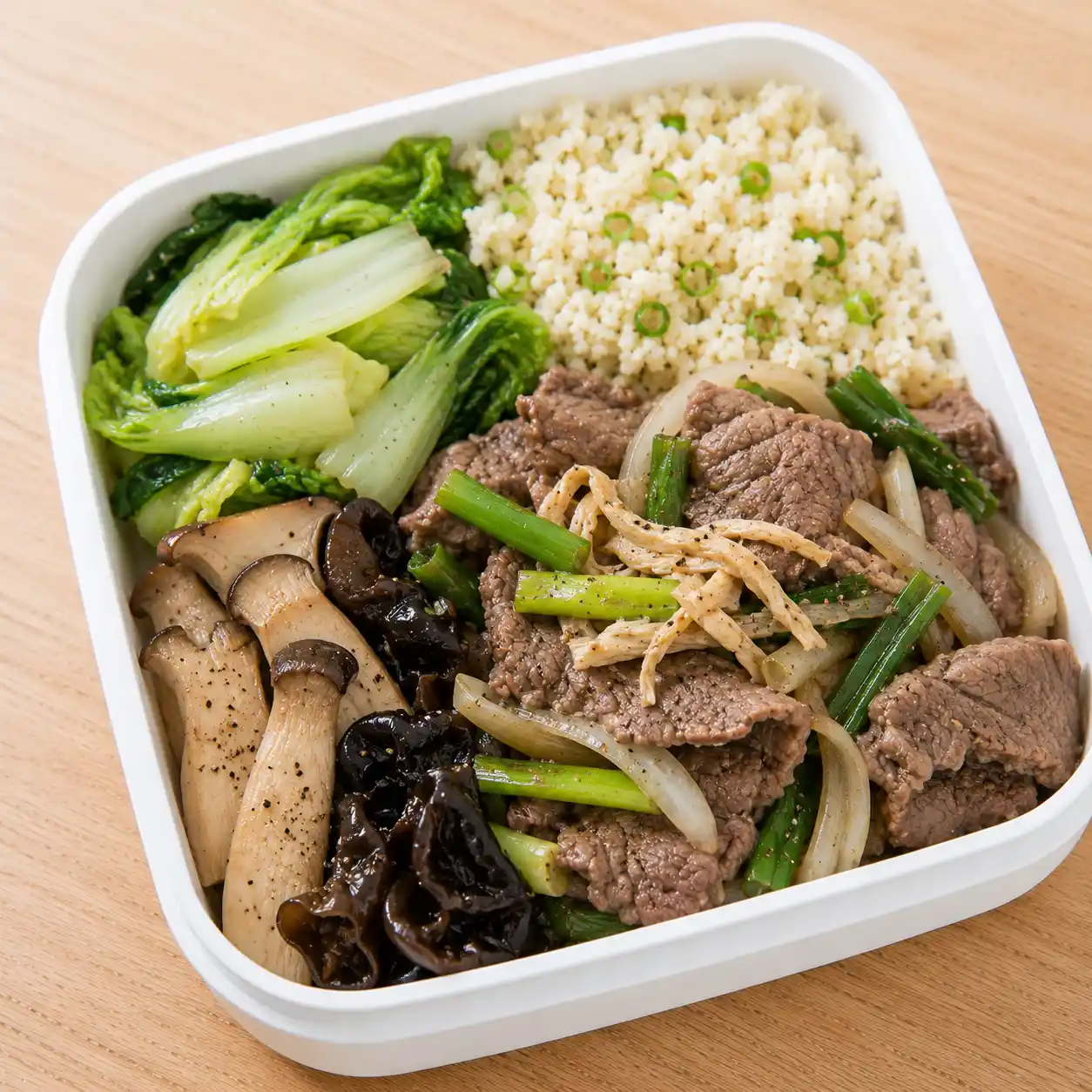 蔥燒胡椒牛肉菇菜便當