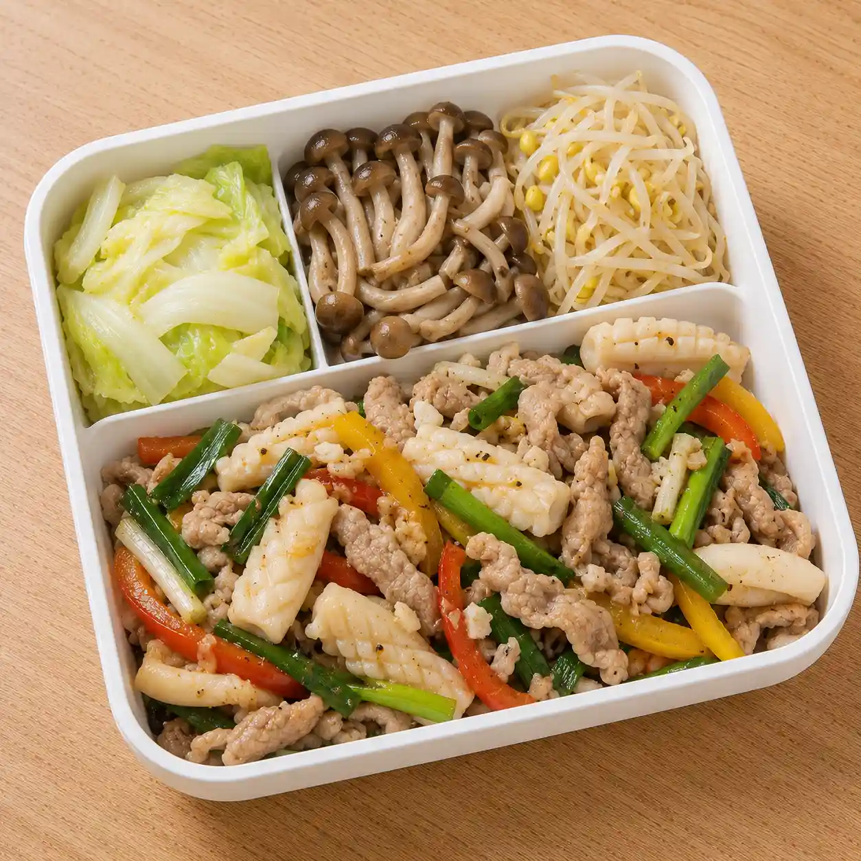 蔥燒蒜椒瘦肉花枝便當