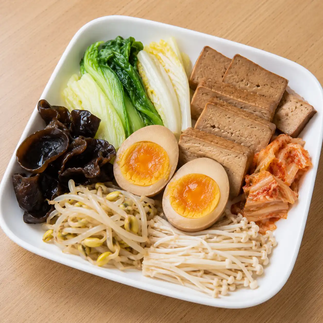 豆腐滷蛋泡菜青菜拼盤