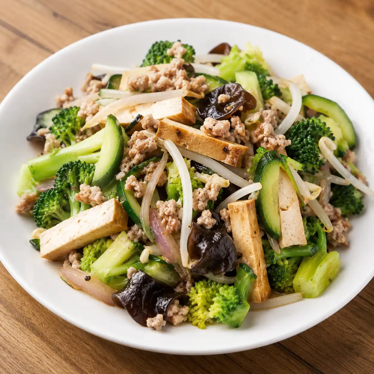 椒麻豆干瘦肉末拌花椰菜