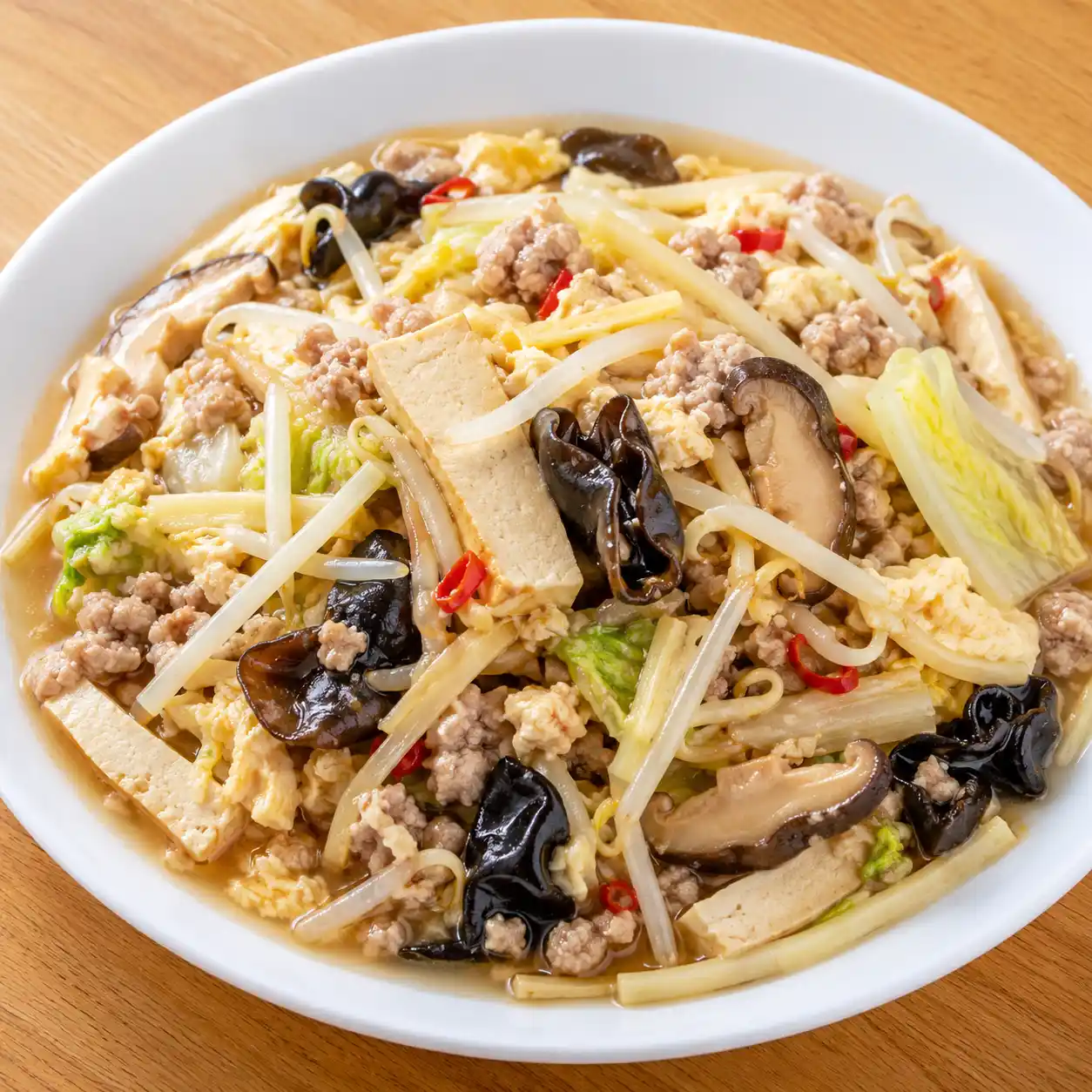 酸辣豆干瘦肉末木耳燴豆芽