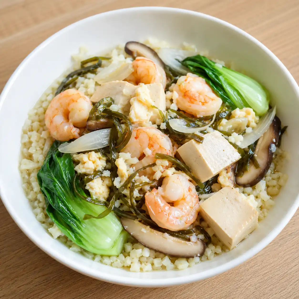 昆布滷蝦仁豆腐花椰米碗