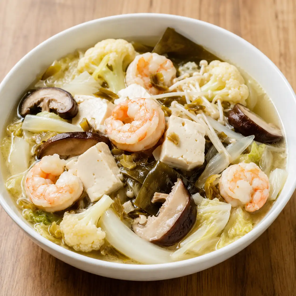 昆布香菇瓜仔蝦仁豆腐煮
