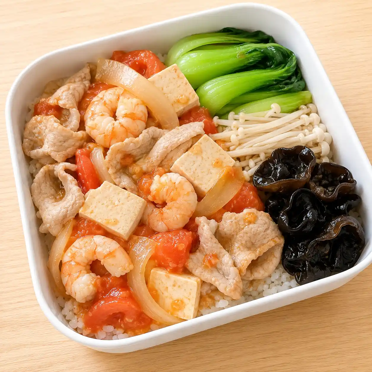 番茄豆腐蝦仁肉片盒