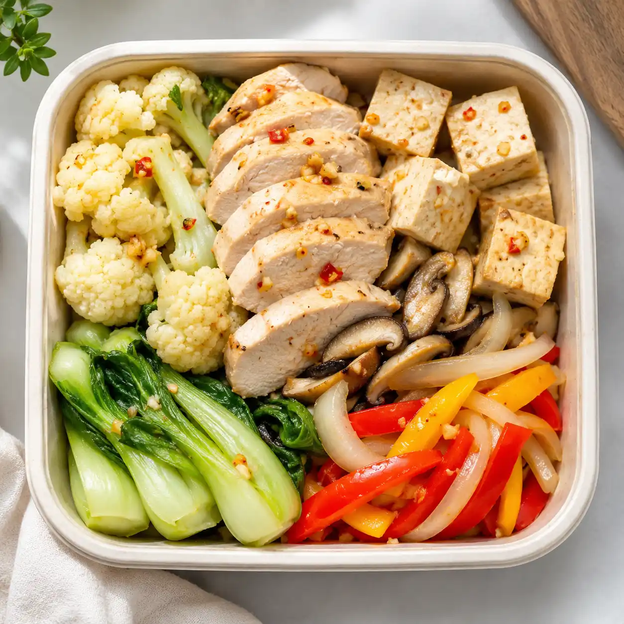 蒜辣雞胸豆腐花椰餐盒