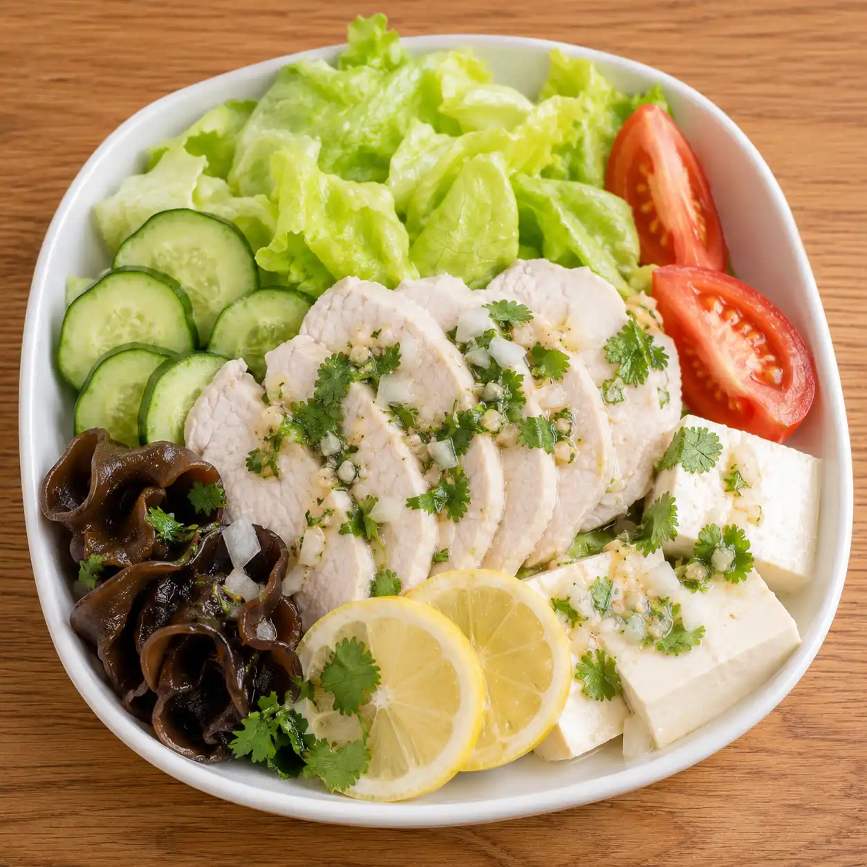香菜檸檬雞胸嫩豆腐生菜盤