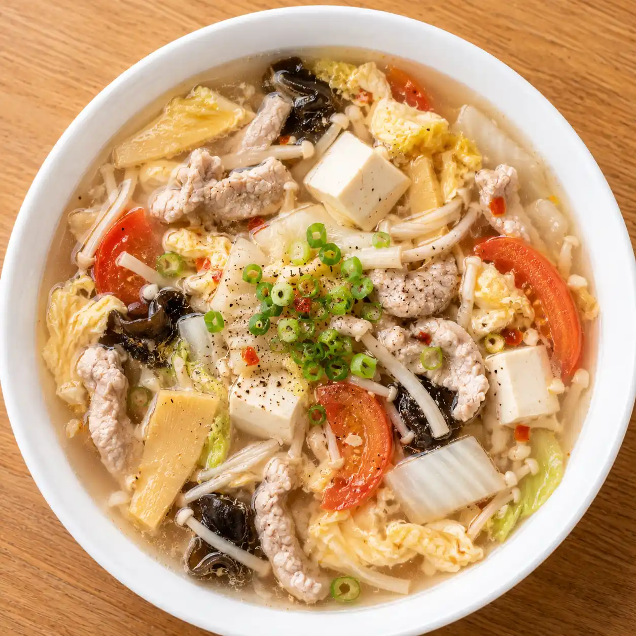 酸辣瘦肉豆腐蛋花湯