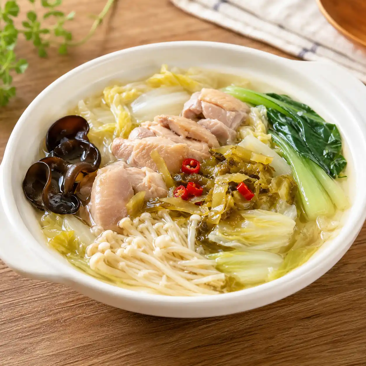酸菜去皮雞腿金針菇小煲