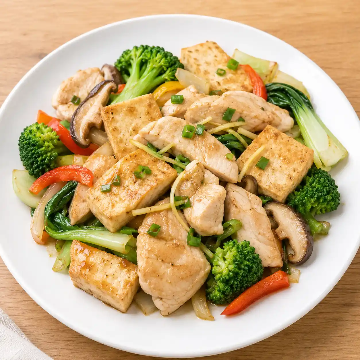 蔥薑去皮雞胸豆腐煎燒