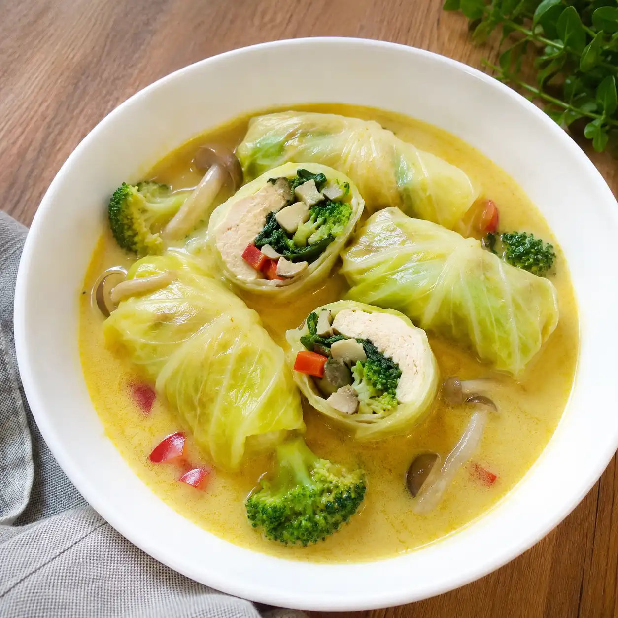 豆漿咖哩雞胸包菜捲