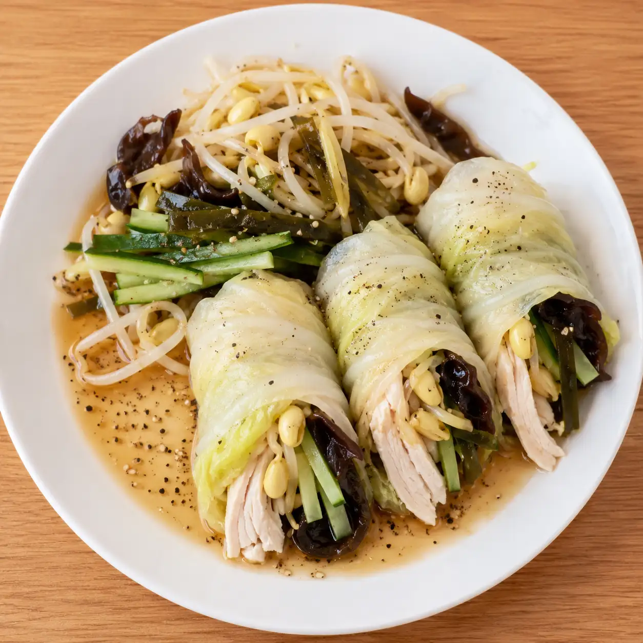 椒麻雞胸黃豆芽白菜冷捲