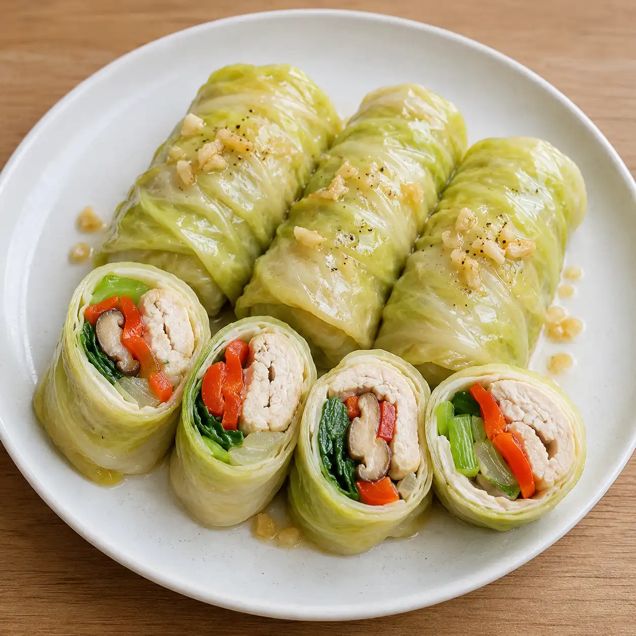 蒜香雞胸高麗菜肉片捲