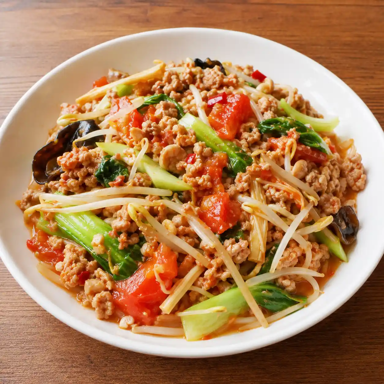 辣番茄瘦絞肉豆芽煎燒