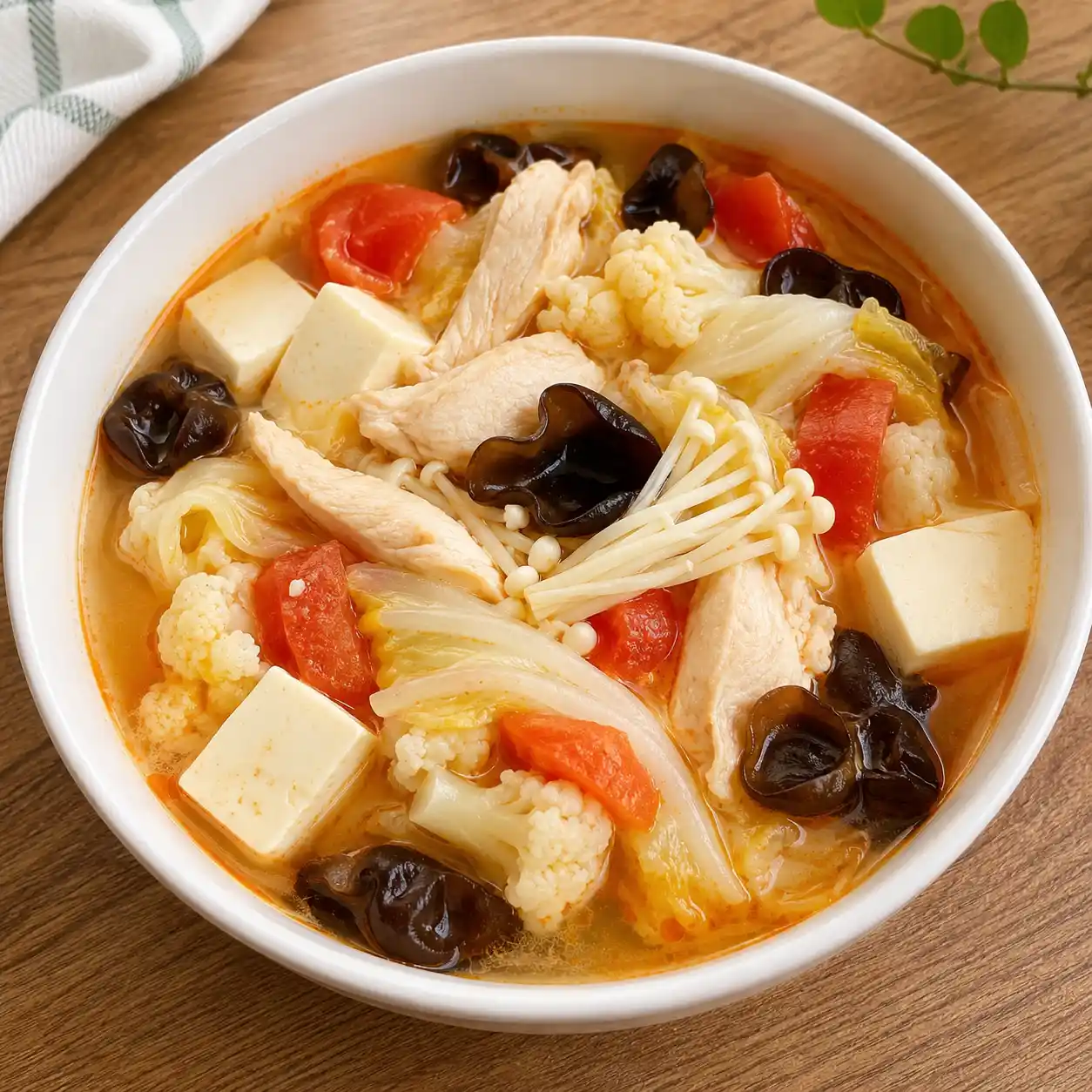 酸辣雞胸豆腐花椰湯