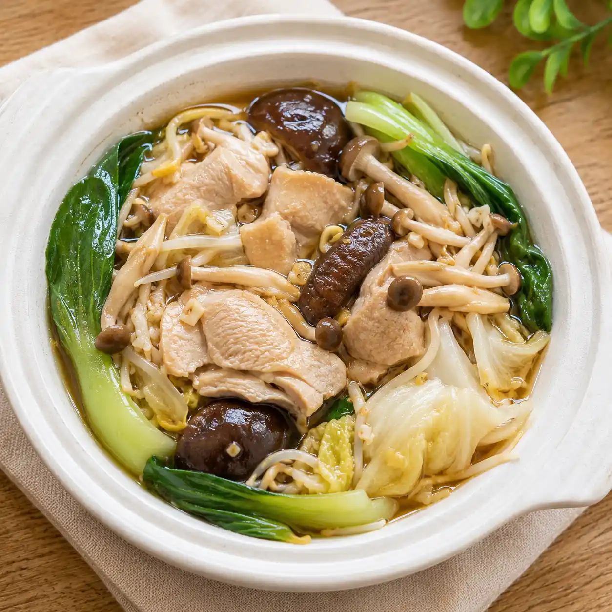 黑醋蒜香雞腿菇菜煮