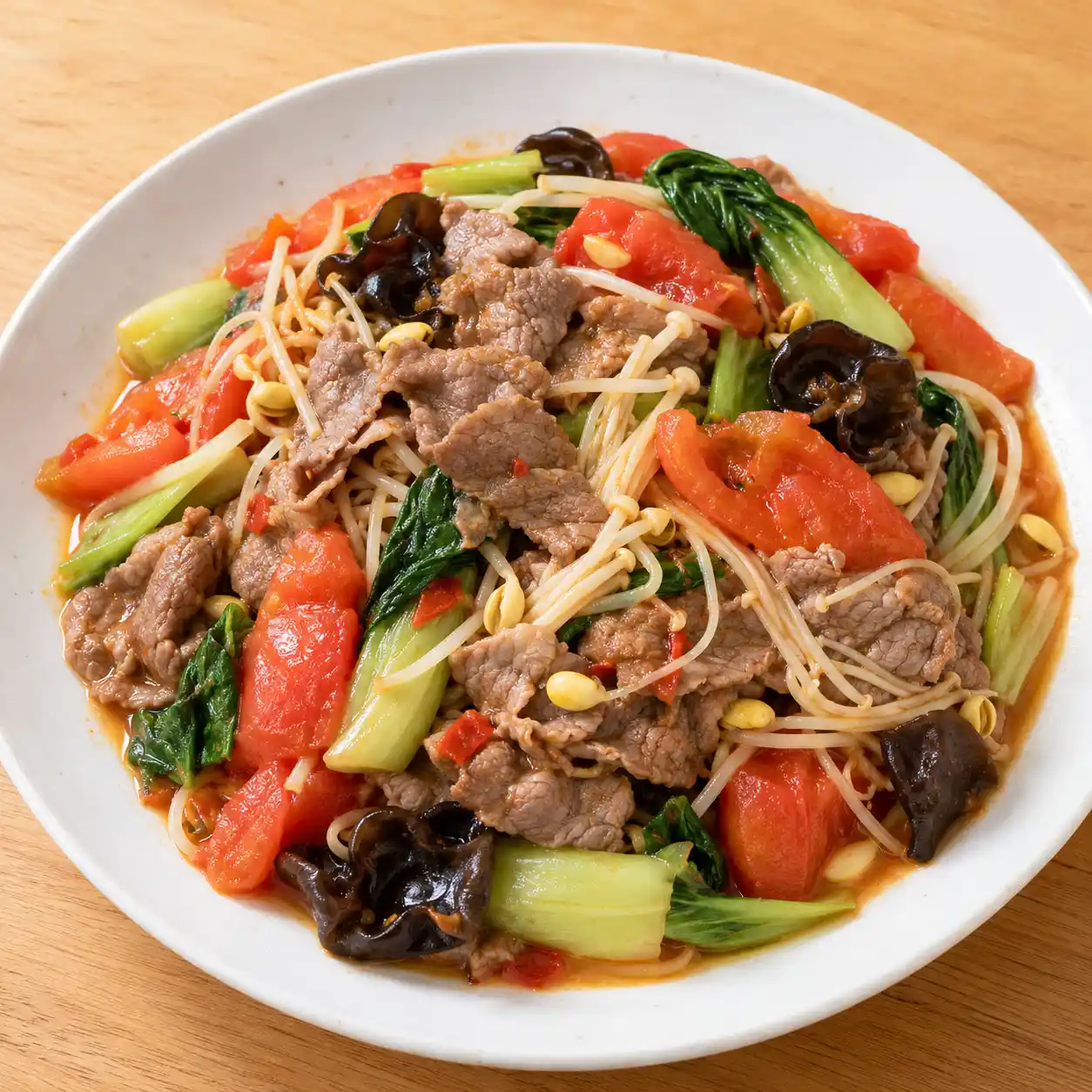 辣番茄瘦牛肉豆芽煎燒