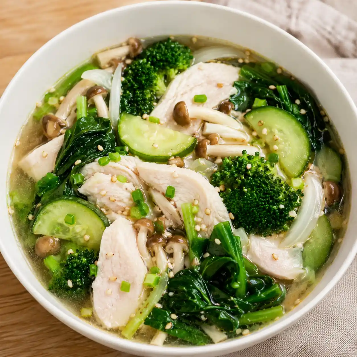 胡麻雞胸菠菜菇菜湯碗