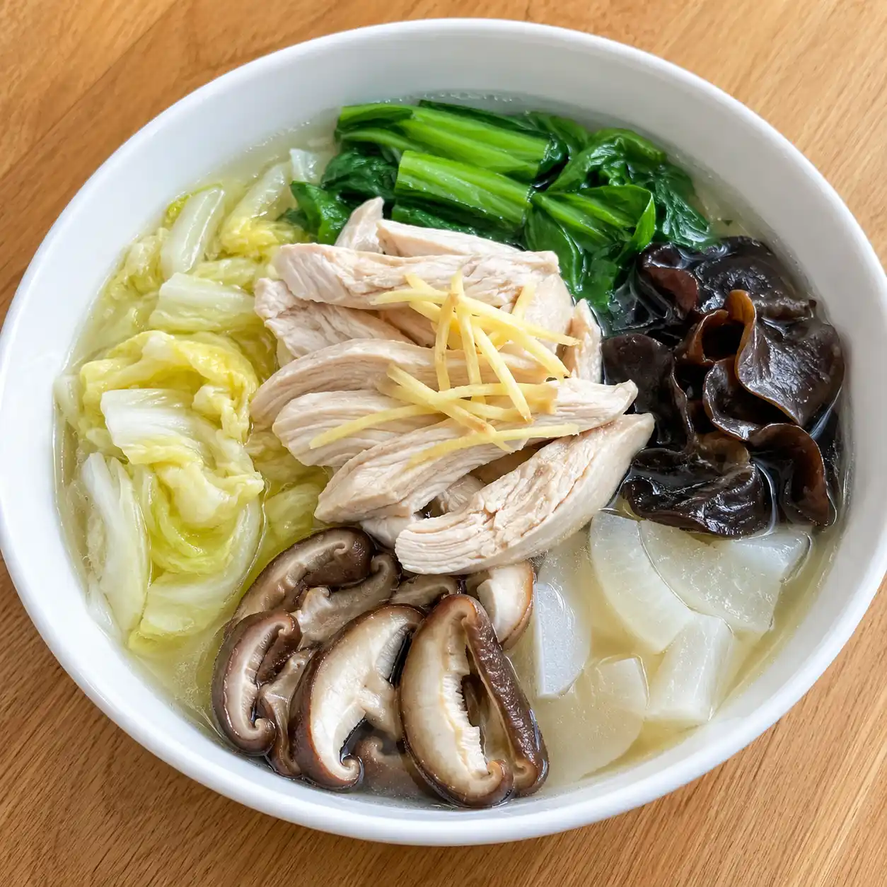 薑絲雞胸白菜菇菜一碗湯
