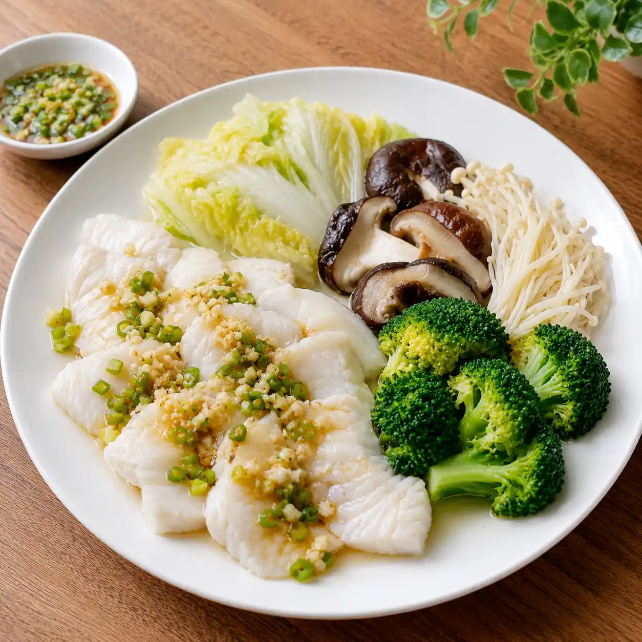 米醋蒜苗魚片青菜盤