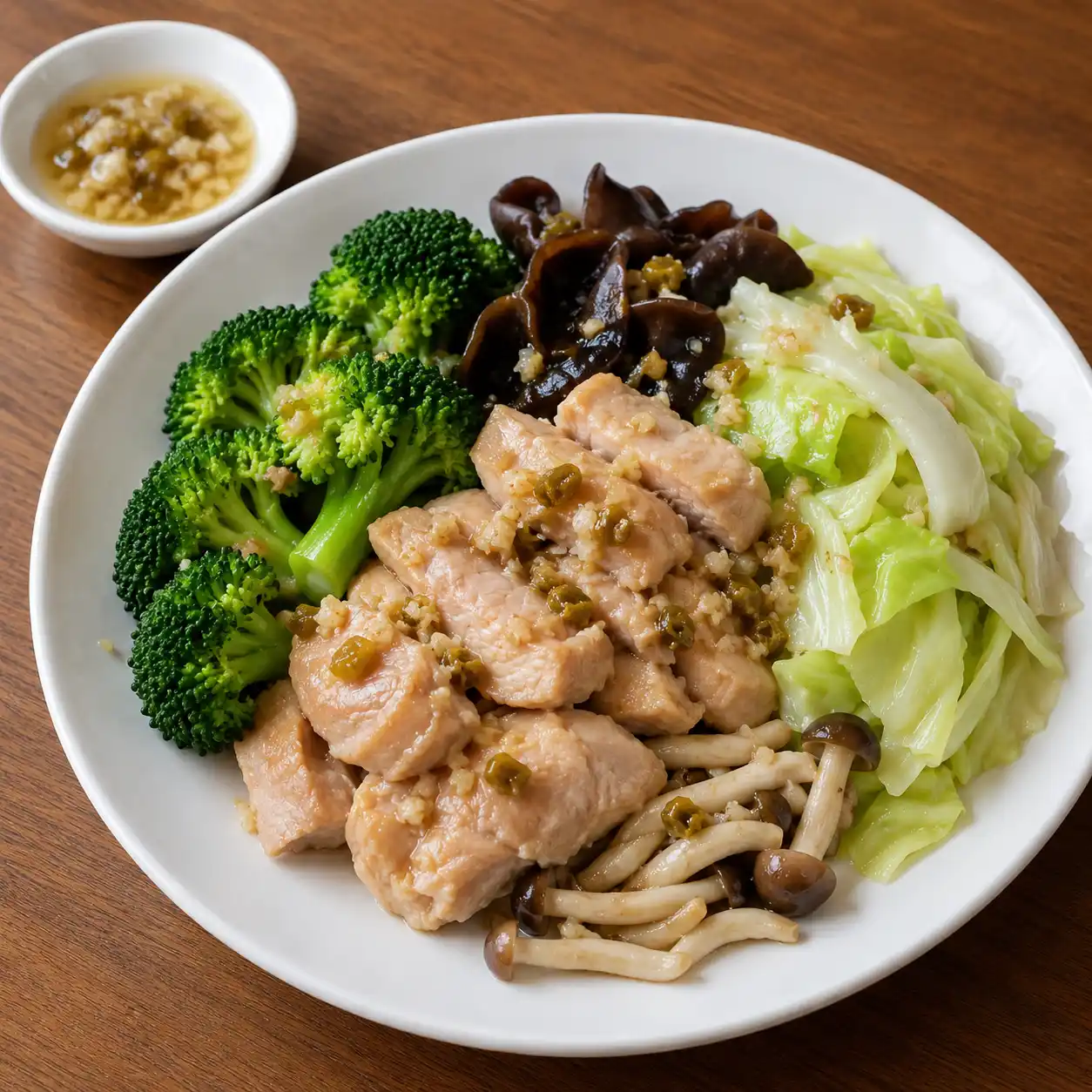 破布子薄醬雞腿菇菜