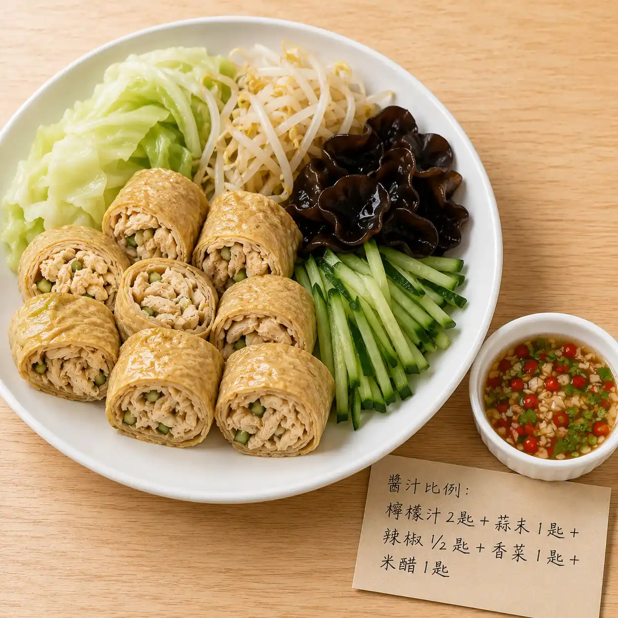 泰式蒜辣豆皮雞絲卷