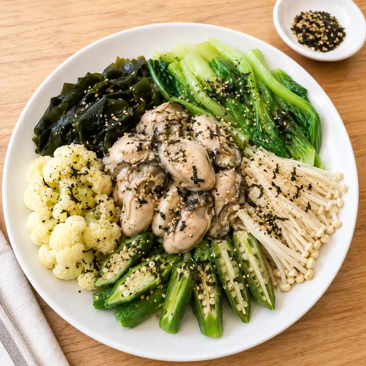 海苔芝麻鮮蚵青菜盤