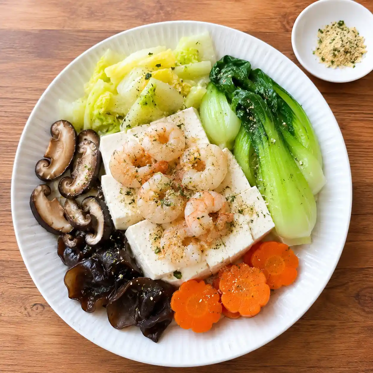 蒜粉蔥鹽蝦仁豆腐盤
