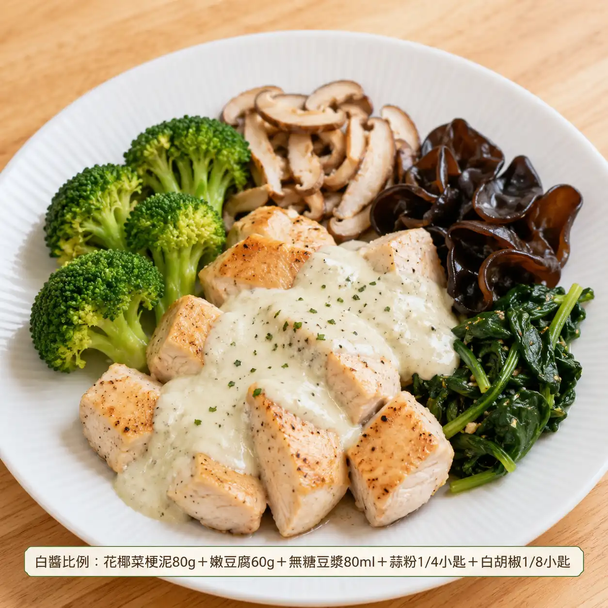 花椰菜梗豆腐白醬雞肉盤