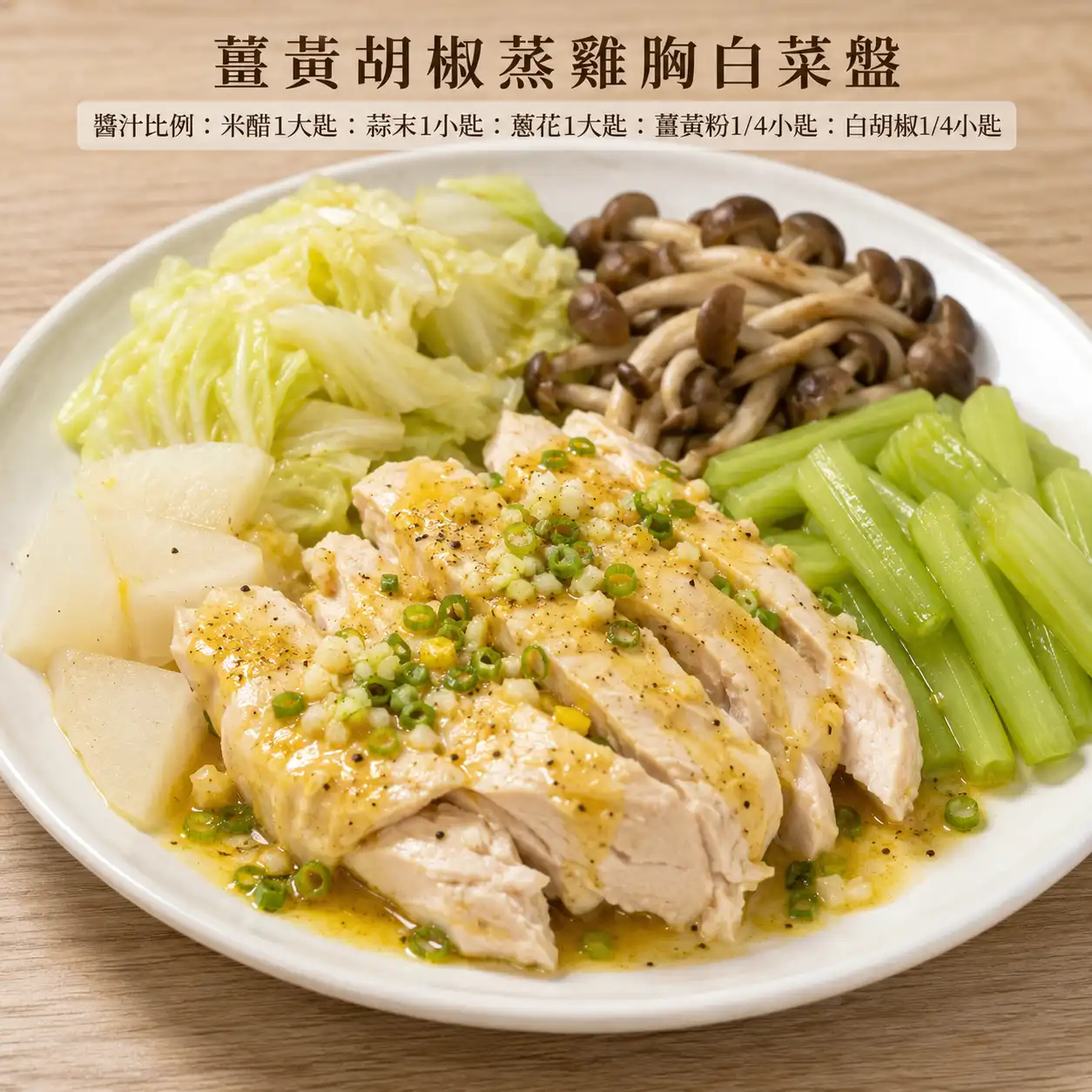 薑黃胡椒蒸雞胸白菜盤